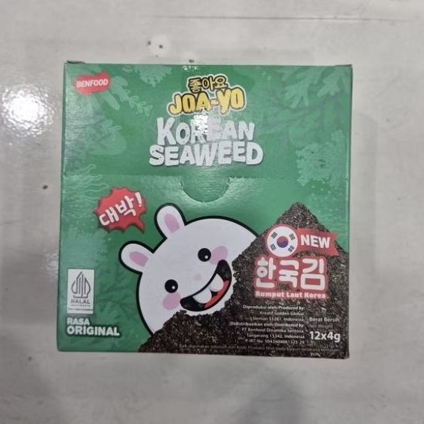

Benfood Joa Yo Korean Original Seaweed nori rumput laut snack ( isi 12 / box )