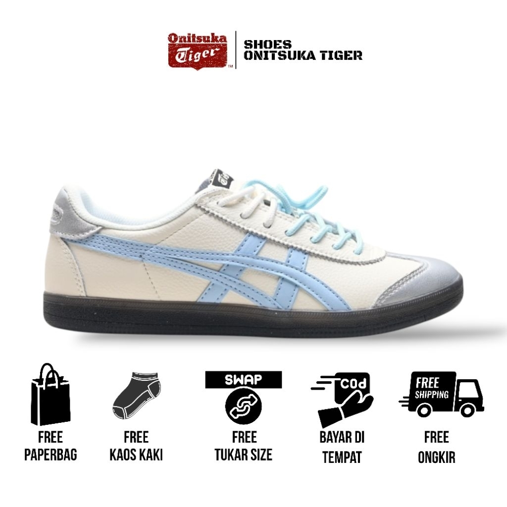 Sepatu Onitsuka Tiger Original Tokuten White Blue Sky Free Paperbag & Kaos kaki