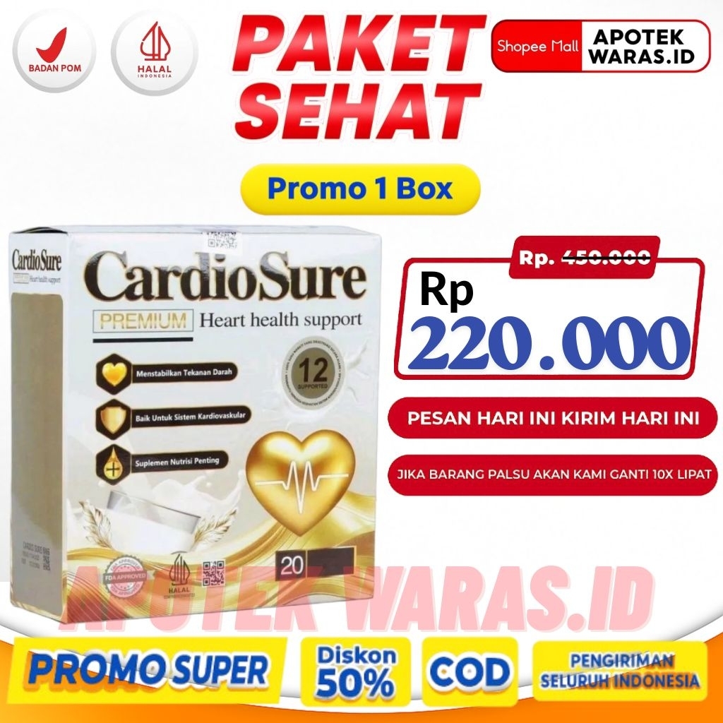 

CARDIOSURE MILK SUSU OBAT HIPERTENSI JANTUNG STRUK KOLESTROL ASAM URAT 100% ORIGINAL - PAKET 1 BOX