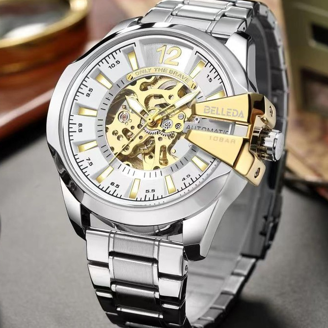 JAM TANGAN PRIA BELLEDA  9473 RANTAI JAM TANGAN AUTOMATIC TANPA BATRAI JAM TANGAN ANTI AIR