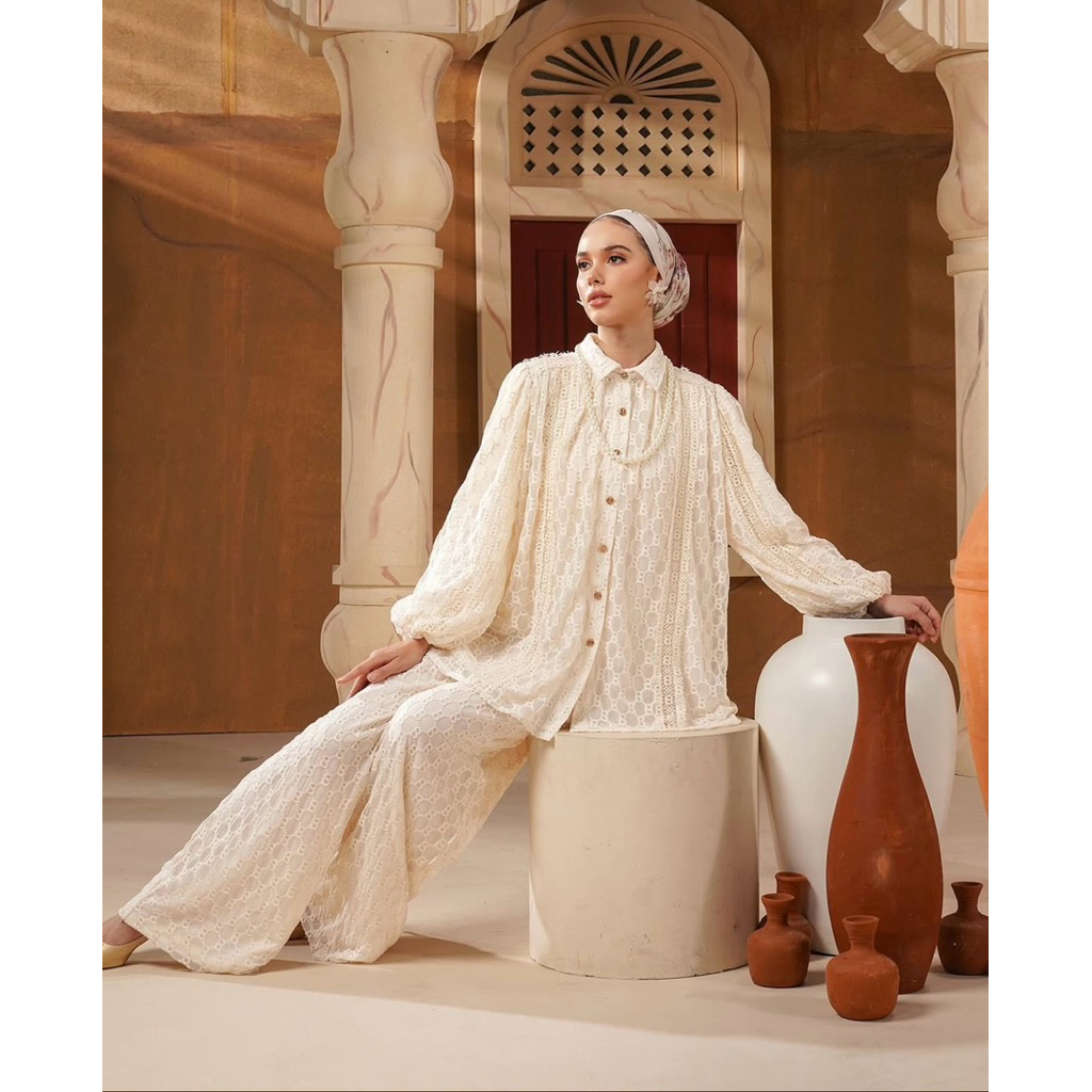 BUTTONSCARVES MONOGRAM LACE SHIRT - CREAM