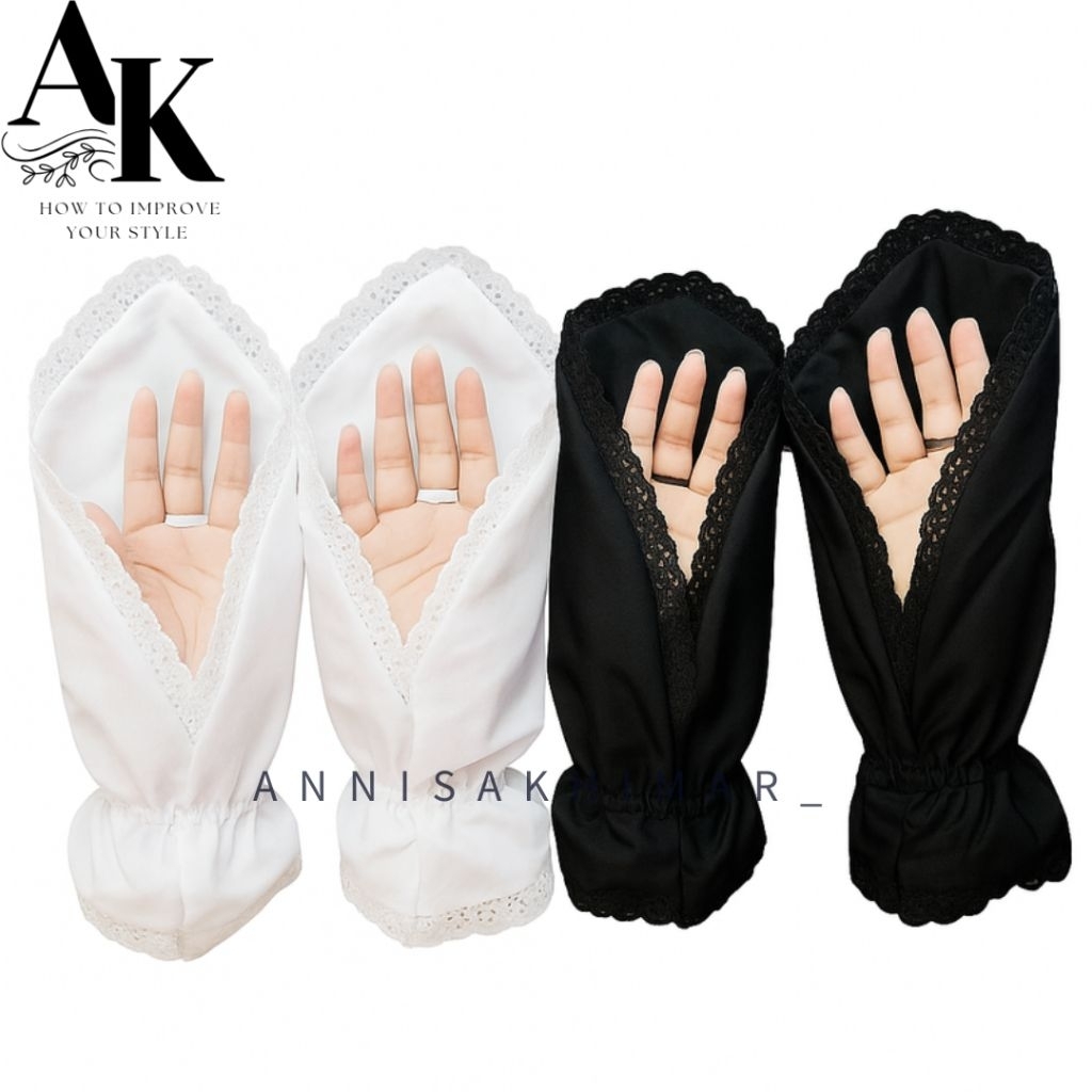 Sarung Tangan Muslimah Sholat / Haji / Umroh Model Renda Bahan Katun Premium