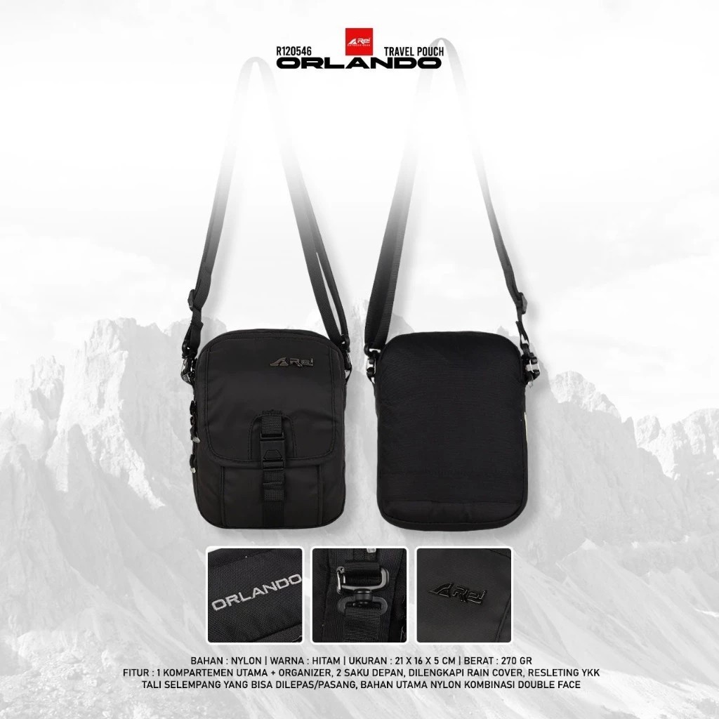 Travel Pouch Arei Orlando / Tas Selempang Orlando Arei Outdoorgear Tas Pria Wanita Kasual Hitam