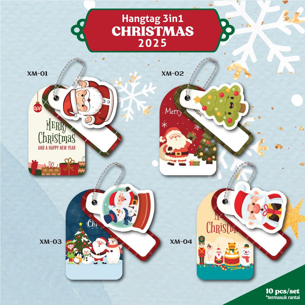 

[10 pcs + Rantai] Hang Tag 3 in 1 Tema Christmas New Year Premium untuk Hampers Hadiah Natal dan Tahun Baru