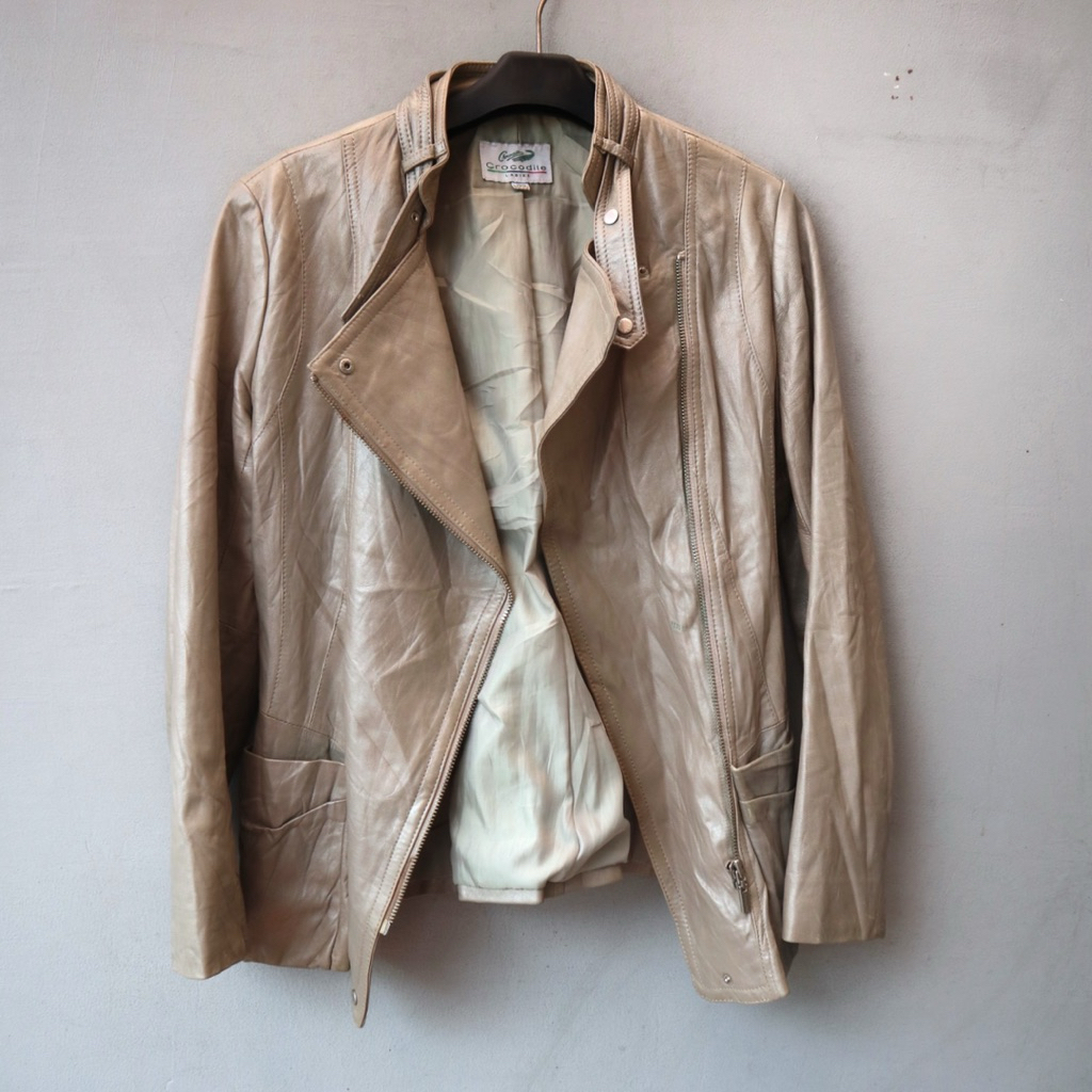 Crocodile Jaket kulit asli domba coklat krem ramones cewek wanita biker jaket motor cewek rider prel