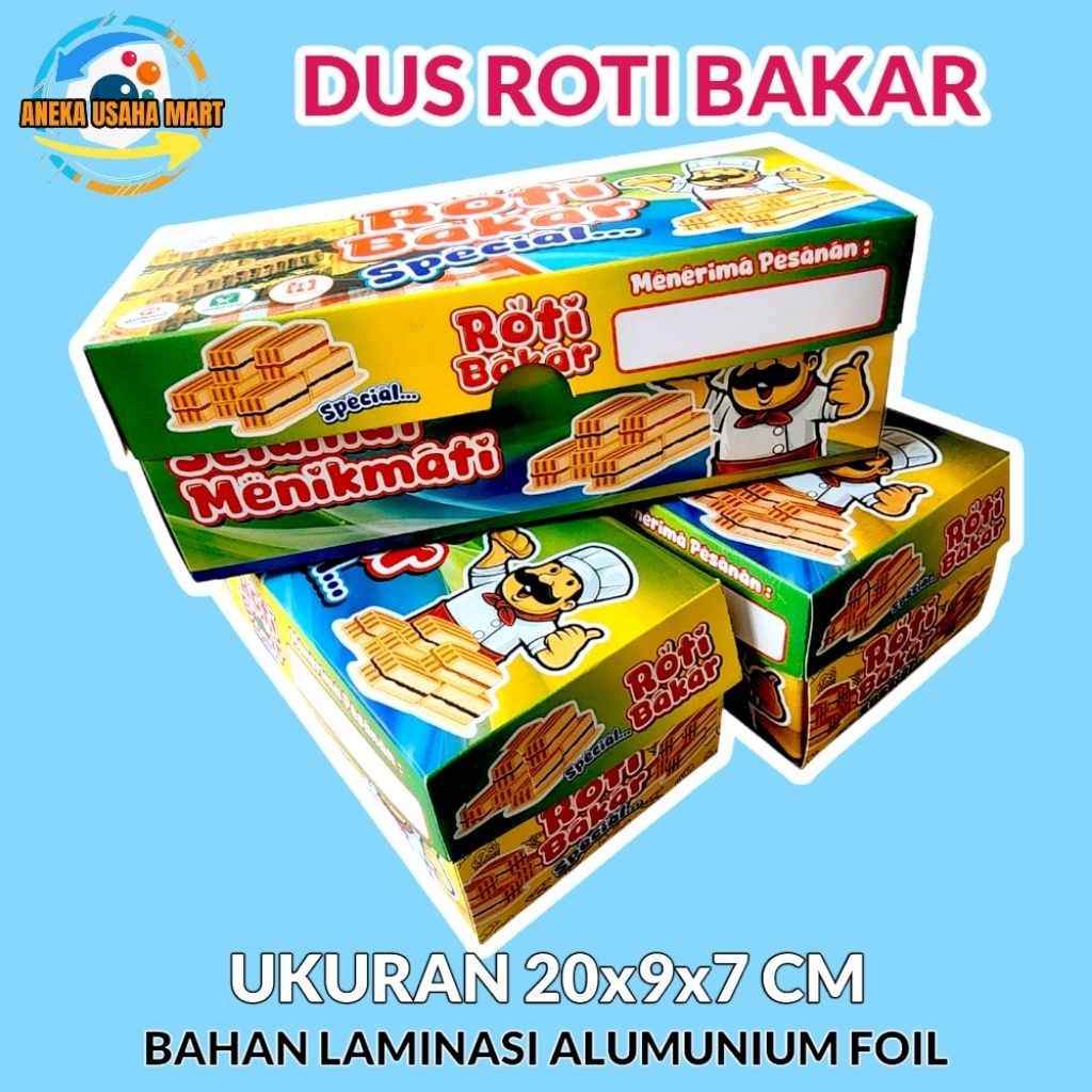 

50 Lembar Dus Roti Bakar Ukuran 20x9x7 Cm Bahan Laminasi Alumunium Foil