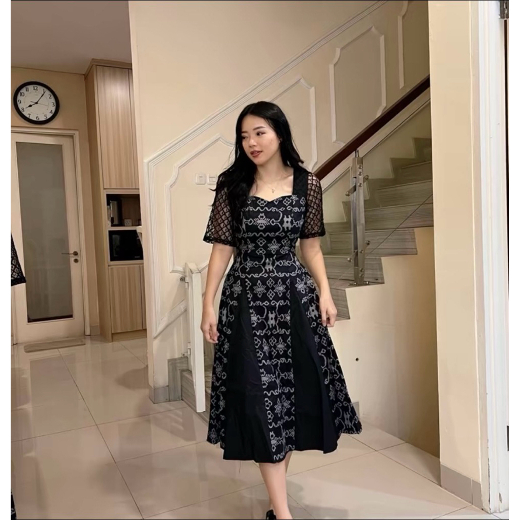 HERFIT Tasya dress batik wanita kombinasi brokat mewah(dress pendek)