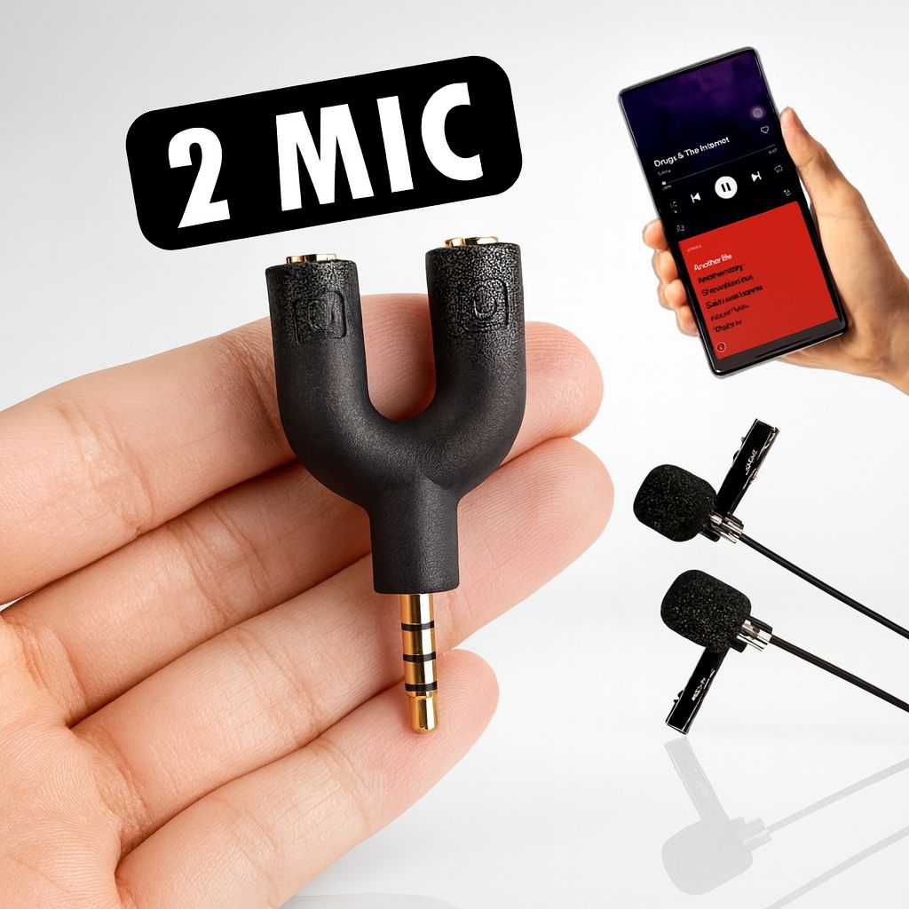 Splitter 2 Microphone Mic to Mic Audio Adapter Dua Dual Mikrofon HP Smartphone