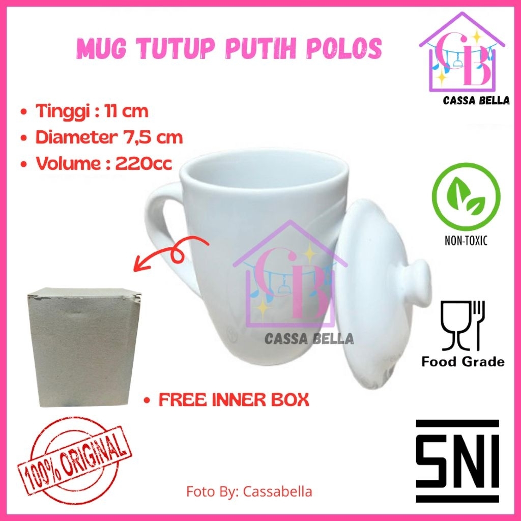 Mug Tutup Polos Putih / Mug Keramik Tutup Polos / Cangkir Mug Putih Polos
