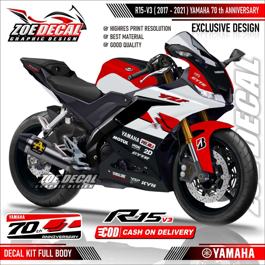Terbaru Decal Stiker Full Body Yamaha R15 V3 Livery / Motif YAMAHA 70th ANNIVERSARY Original Livery