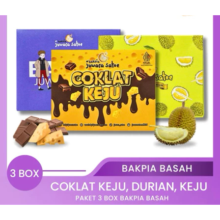 

Paket 3 Box Bakpia Basah Juwara Satoe Enak Lembut ( coklat,keju,durian )