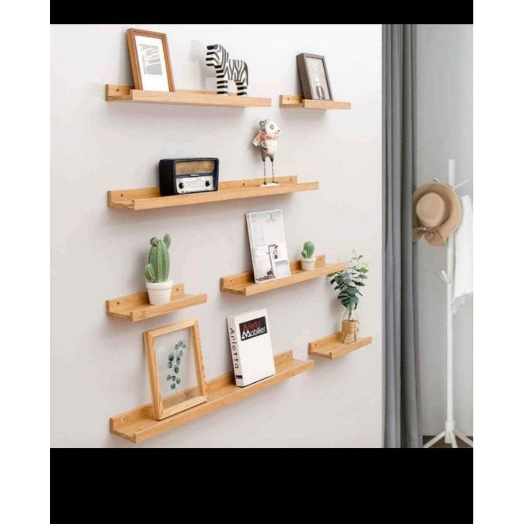 Rak Ambalan Dinding Minimalis Extra panjang Buku Kayu Tempel Kamar Mandi Dapur Serbaguna