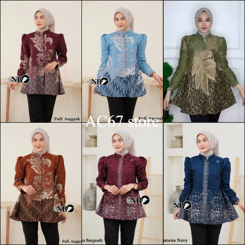Atasan Wanita Batik Blouse Batik Lengan Balon Model Peplum Payung Kemeja Wanita Kekinian Jumbo