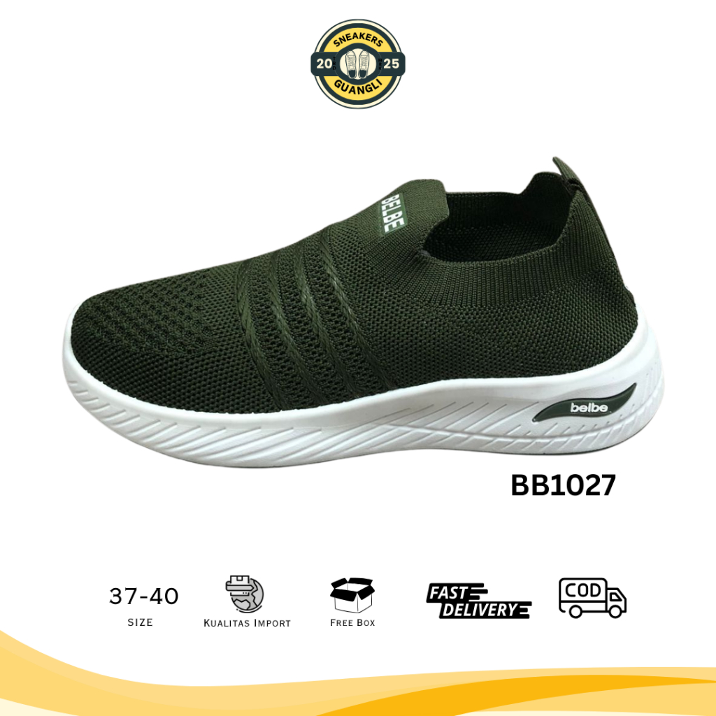 Sepatu Slip On Wanita Rajut BB1027 | Belbe Sneakers Nyaman & Ringan | Sneakers Slip On Wanita Belbe 