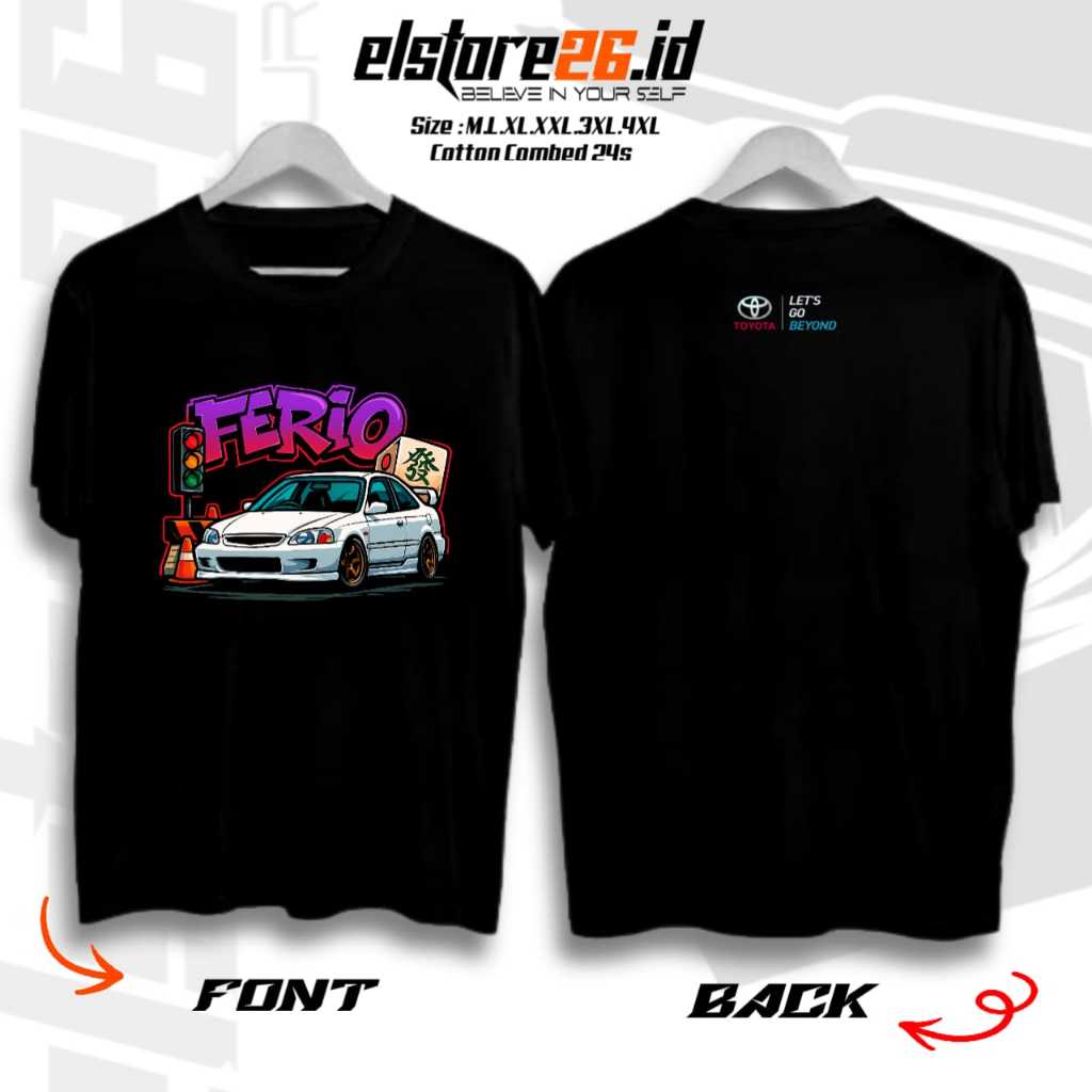 ELSTR Baju Kaos MOBIL FERIO  | Kaos Otomotif Racing | Baju Katun Combed Pria & Wanita