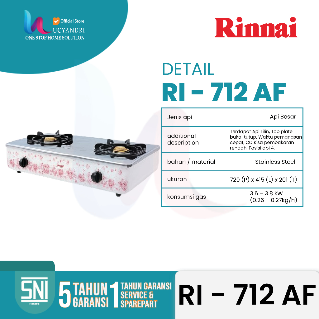 RINNAI RI712AF Kompor Gas 2 Tungku Fungsi Fusionalitas Tinggi