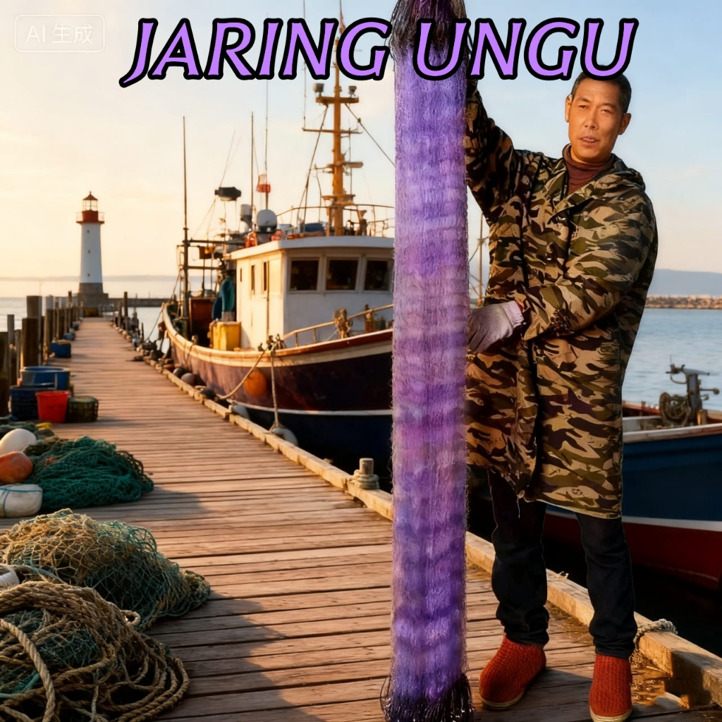 Jaring Ikan Ungu Siap Pakai 15m  Senar 0.15