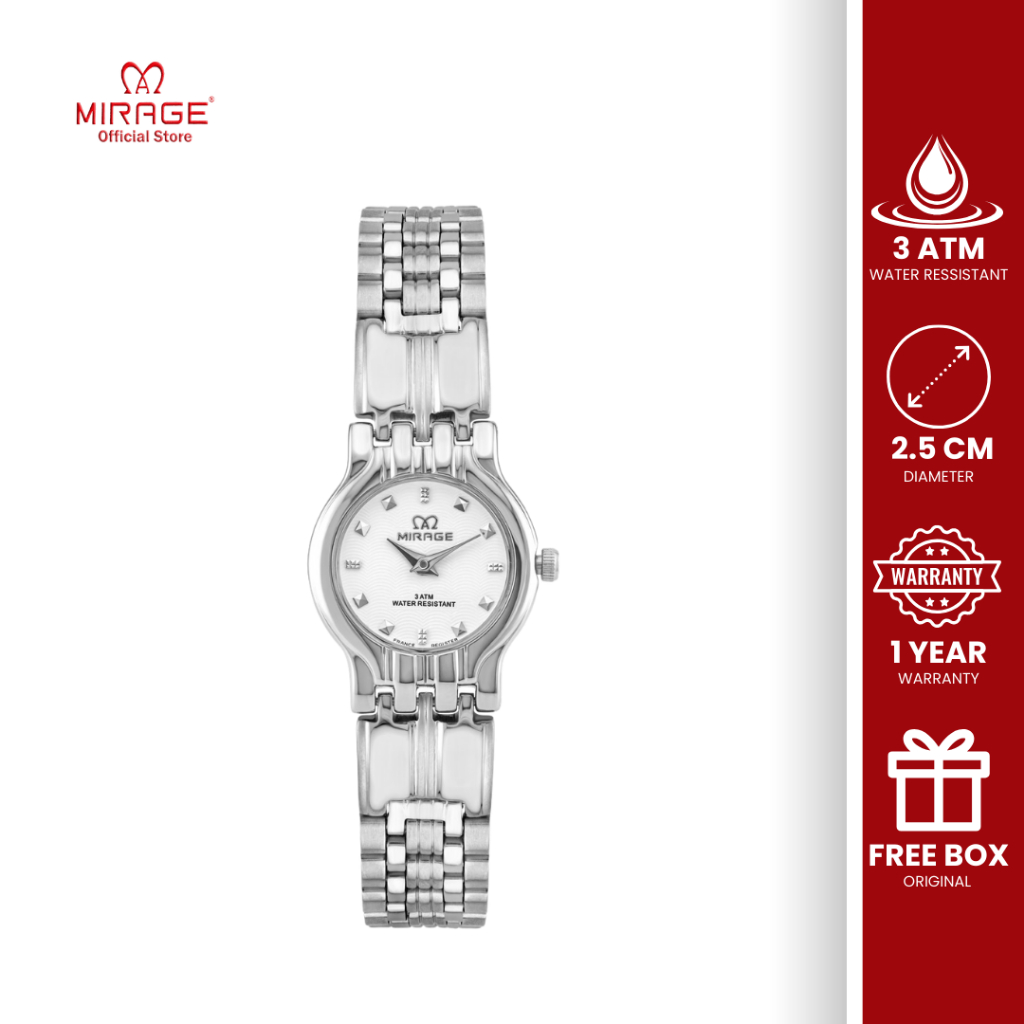 Mirage Analog Jam Tangan Wanita Anti Air Kasual Klasik Kecil Silver Stainless Bergaransi 3682 3760 3