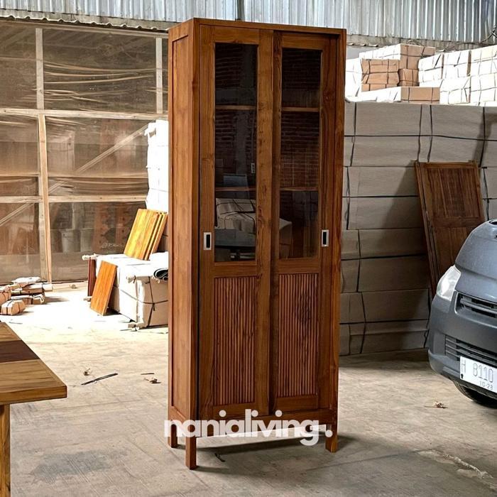 lemari 2 Pintu Sliding lemari pajangan Kayu Jati