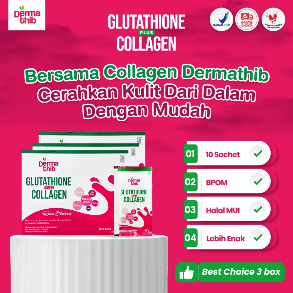 Dermathib Collagen Drink Paket 3 Box Minuman Kolagen Pemutih Badan Premium Collagen Beauty Drink