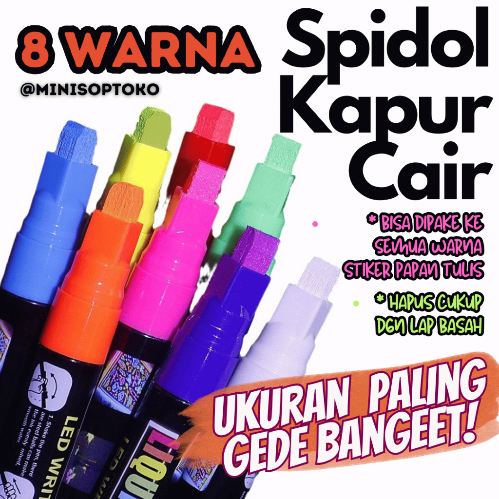 

SPIDOL KAPUR CAIR CHALK LIQUID WATER BASE UNTUK STIKER PAPAN TULIS - JUMBO