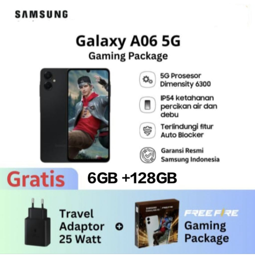 SAMSUNG GALAXY A06 5G RAM 6GB + 128GB GAMING PACKAGE GARANSI RESMI