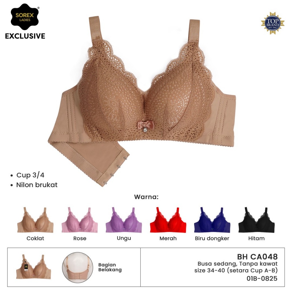 Bra BH Sorex CA 048 Tanpa Kawat Busa Sedang Kait 4 (Cup A-B)