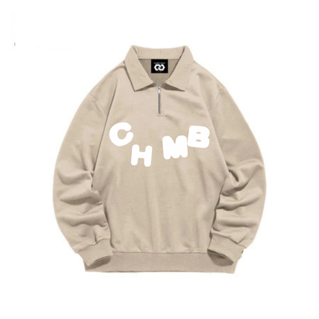 Sweater Zipper CHMB Logo Teks Floking Simple Casual Premium / Crewneck Halfzip Lengan Panjang