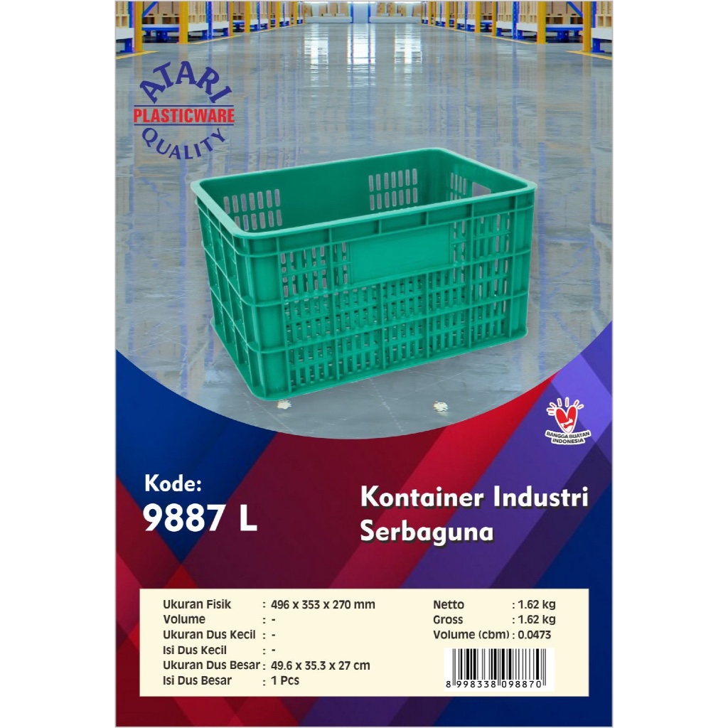 Atari 9887L Container Keranjang Industri Krat Plastik By Green Leaf Kontainer Industrial Serbaguna