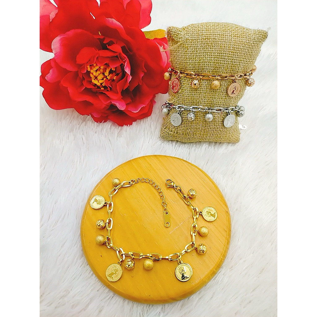 Gelang rantai model koin Rumbai Titan Wanita