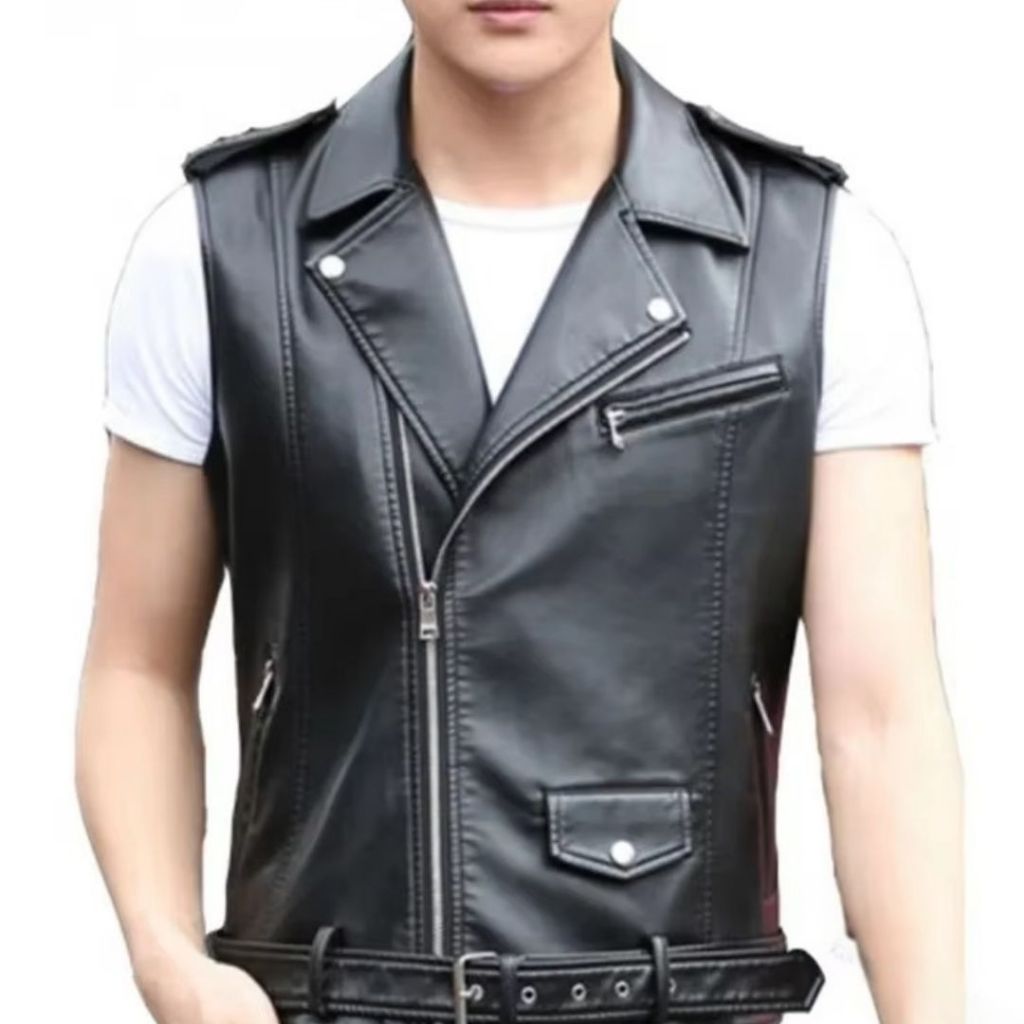 Rompi Kulit Pria Ramones Rock N Roll Vest Rompi Musik Punk Rompi Manggung Hitam