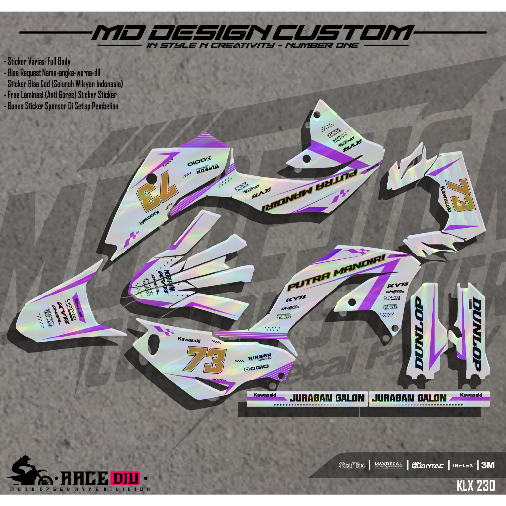 (COD) Sticker Decal KLX 230 Full Hologram Pelangi Bebas Request Terbaru - Sticker Premium CRF Terbar