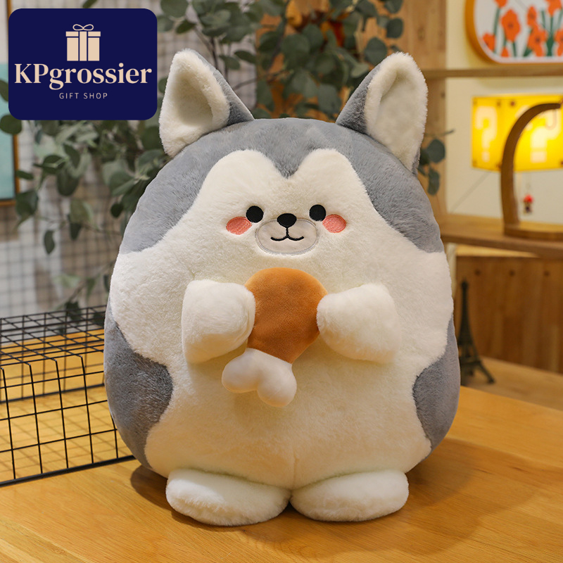 Boneka Anjing Husky Jumbo Besar Lucu Imut Pegang Ayam 17cm, 21cm, dan 27cm