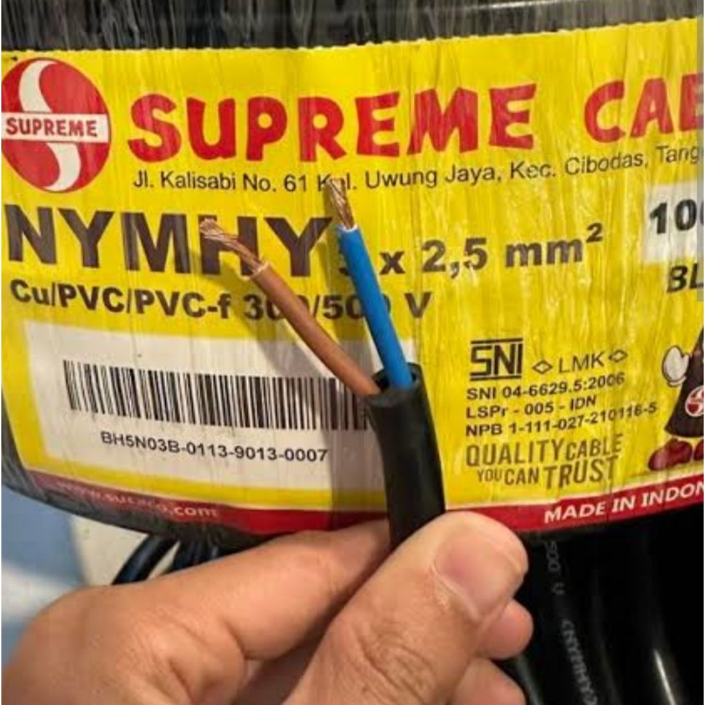 kabel NYYHY /NYMHY 2x2,5 serabut hitam SUPREME