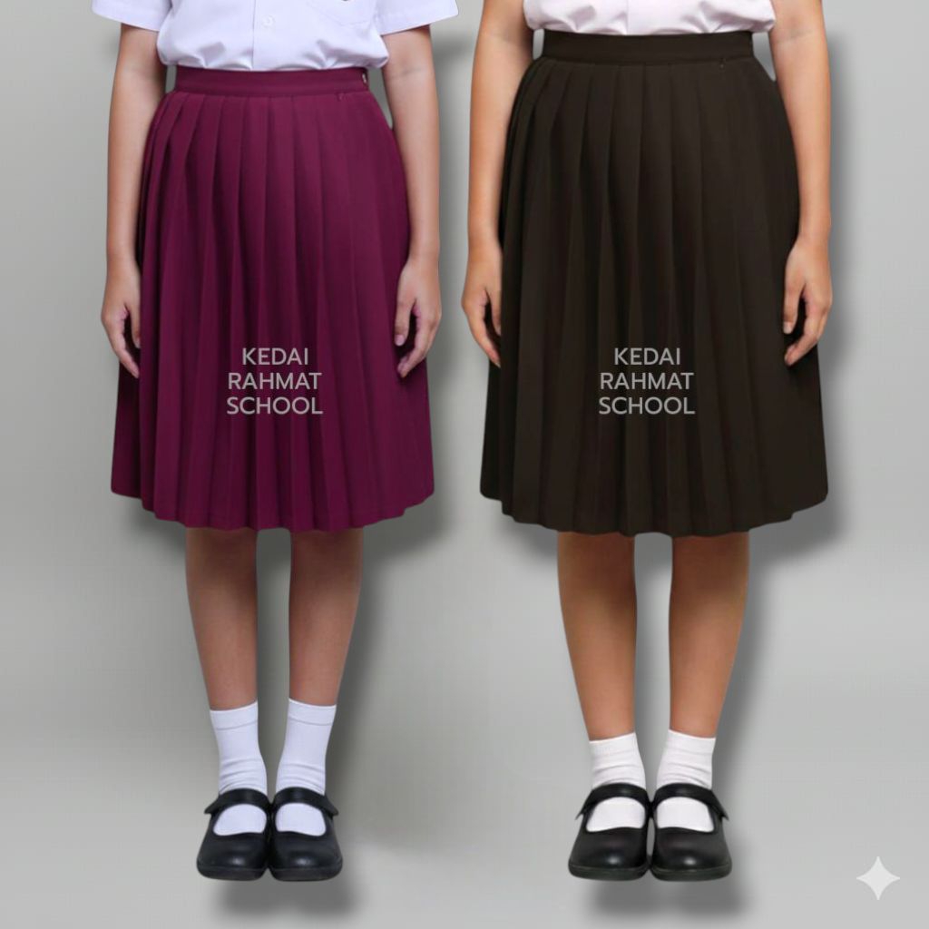 Rok Sekolah Pramuka SD Pendek Rempel Merah Hati Tua Maroon Coklat Tua Bahan Rapilo