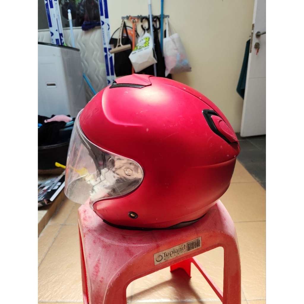 Helm KYT Kyoto Merah Maroon Doff ukuran XL bekas