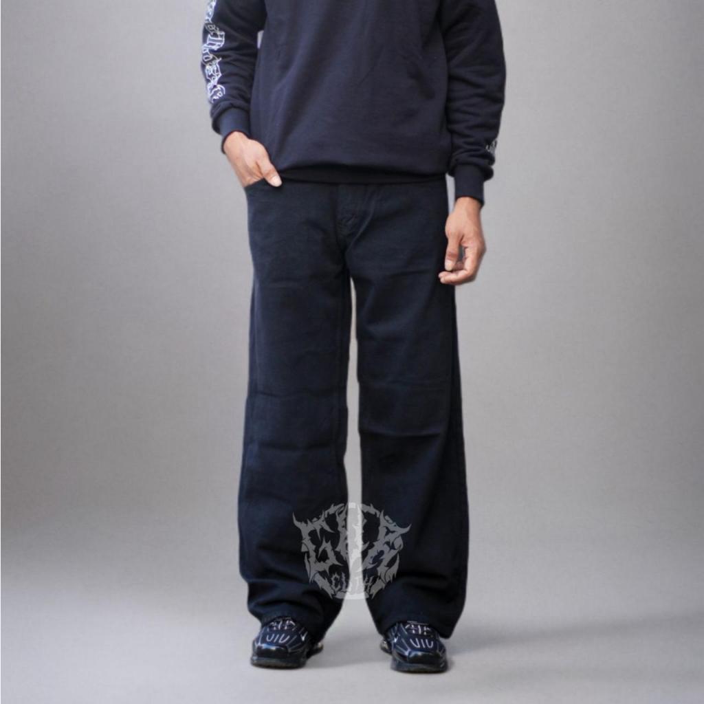 Celana Jeans Baggy Oversize Loose Fit Black / Celana Baggy Denim Gombrang Pria
