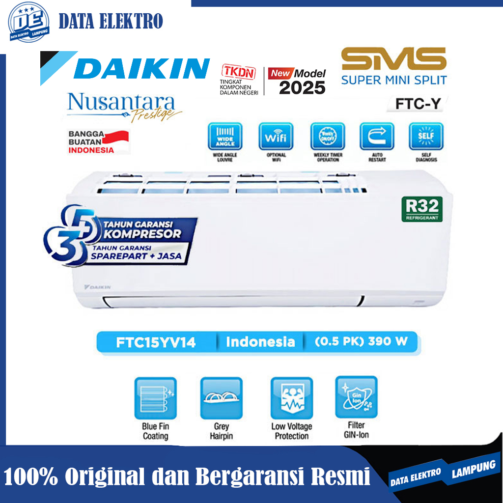 AC Daikin 1/2 PK Type FTC15YV14 Pengganti AC Daikin Thailand Super Mini Split Series Terbaru 2025