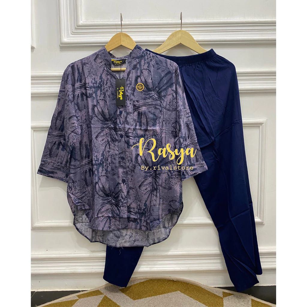 One set wanita motif bunga bunga kombinasi celana polos kulot setelan wanita jumbo LD 120