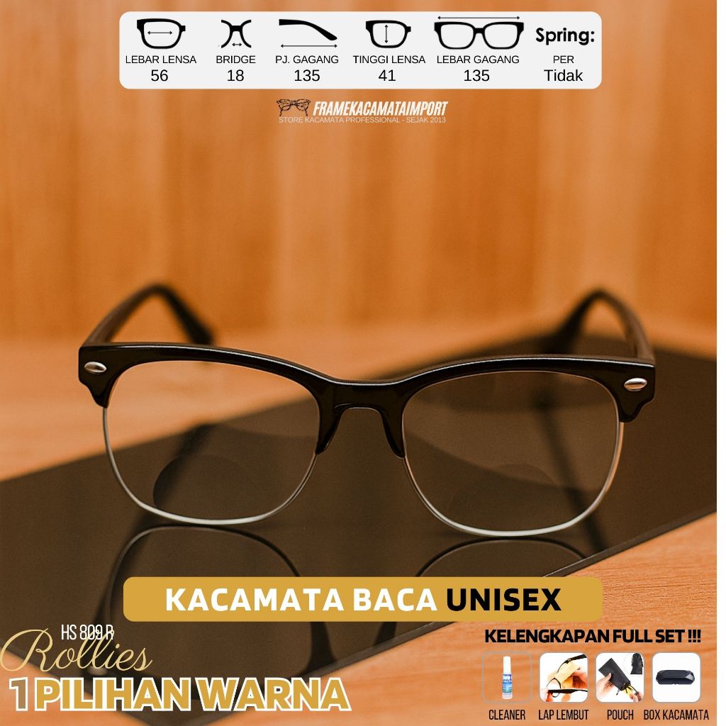 Kacamata Baca Elegan Klasik Lensa Plus +100 +125 +150 +175 +200 +225 +250 +275 +300