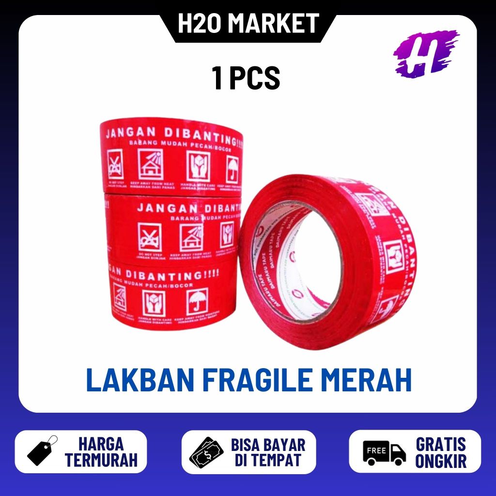 

❤️H2O❤️ Lakban Fragile Merah 48mm x 100Yard Solasi Jangan Dibanting 2 inch - Lakban OPP