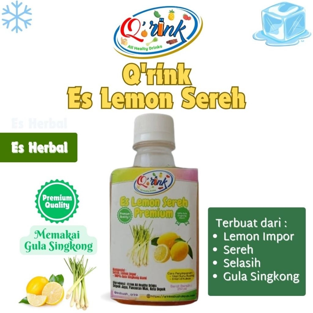 Minuman Herbal Rendah Gula Q'rink Es Lemon Sereh Botol Leon 200ml – Gula Singkong Premium