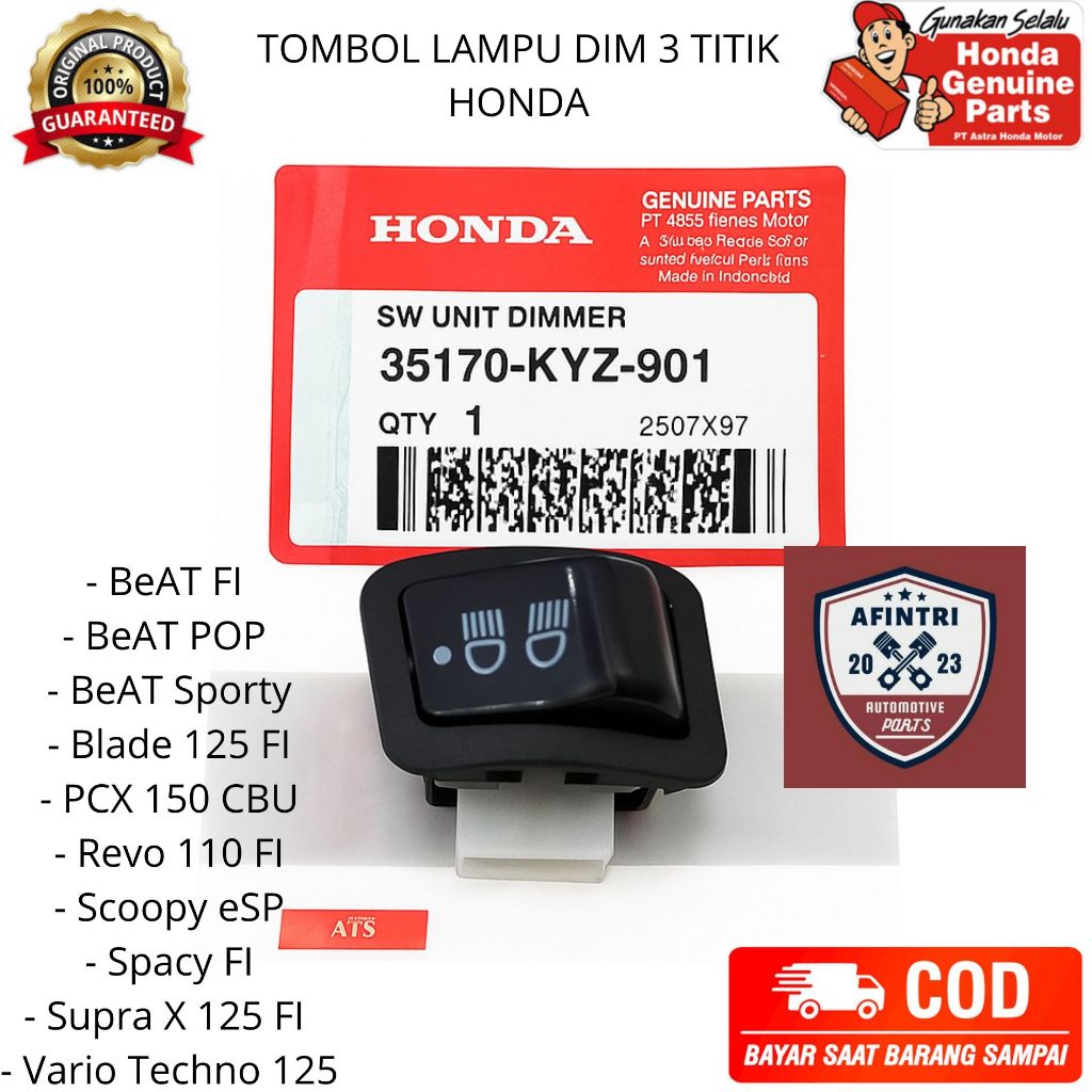 Original AHM Tombol Saklar Lampu Dim 3 Titik Mode Honda Beat FI Pop Sporty Supra X 125 Blade Revo Fi