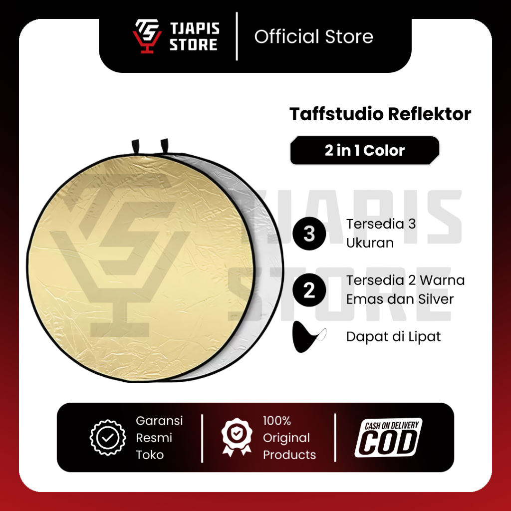 TAFFSTUDIO REFLEKTOR CAHAYA STUDIO PHOTOGRAPHY ROUND PORTABLE 2 IN 1 80 CM 110 CM - GO11