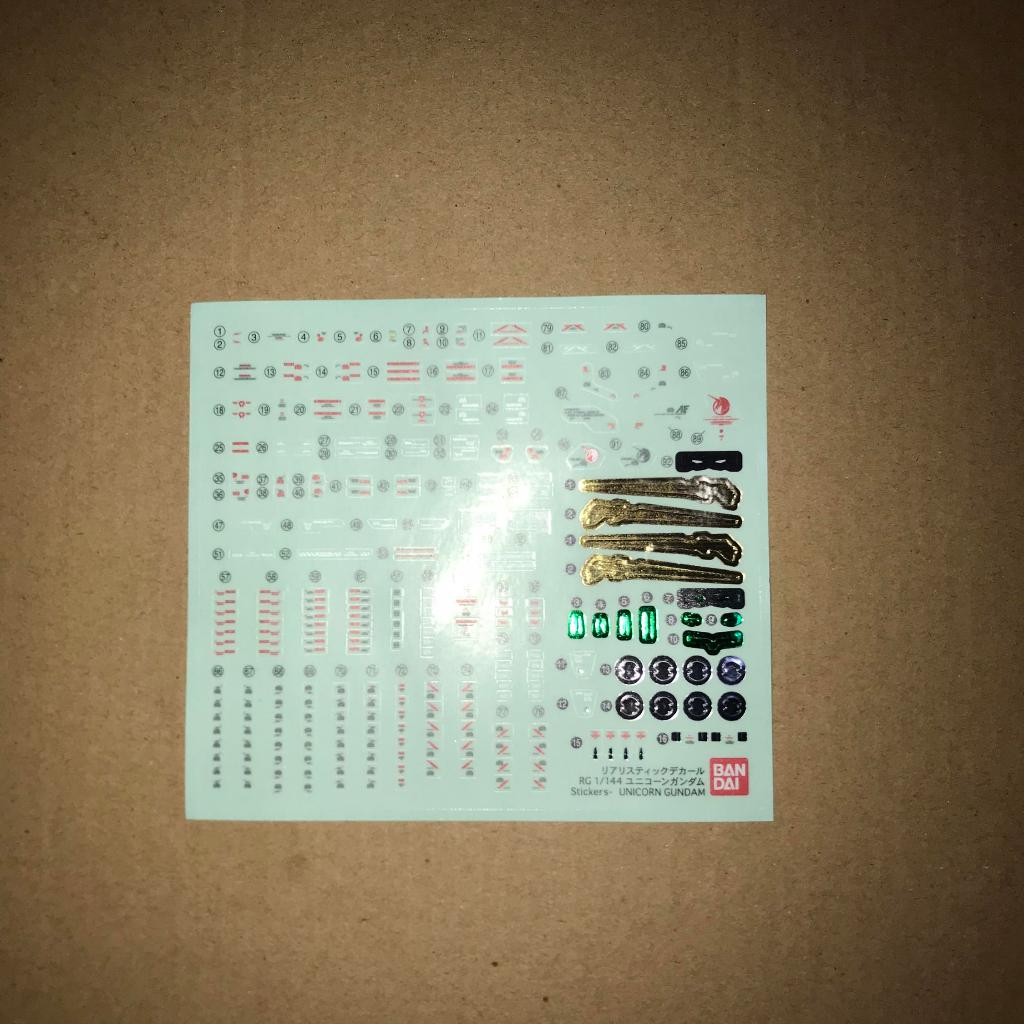 RG 25 Unicorn Gundam Part Realistic Decal Unit