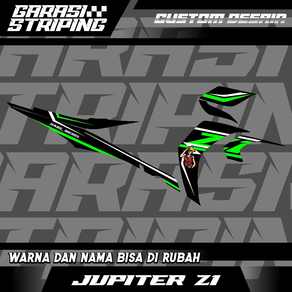 STRIPING CUSTOM VARIASI TRANSPARAN JUPITER Z1 STICKER VARIASI MOTIF TERBARU KEREN HITAM HIJAU
