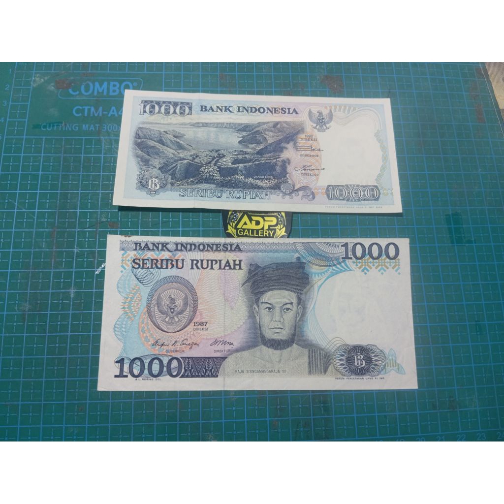 Uang kertas Kuno Asli Indonesia, murah paket 2 lembar 1000 lompat batu dan sisinga