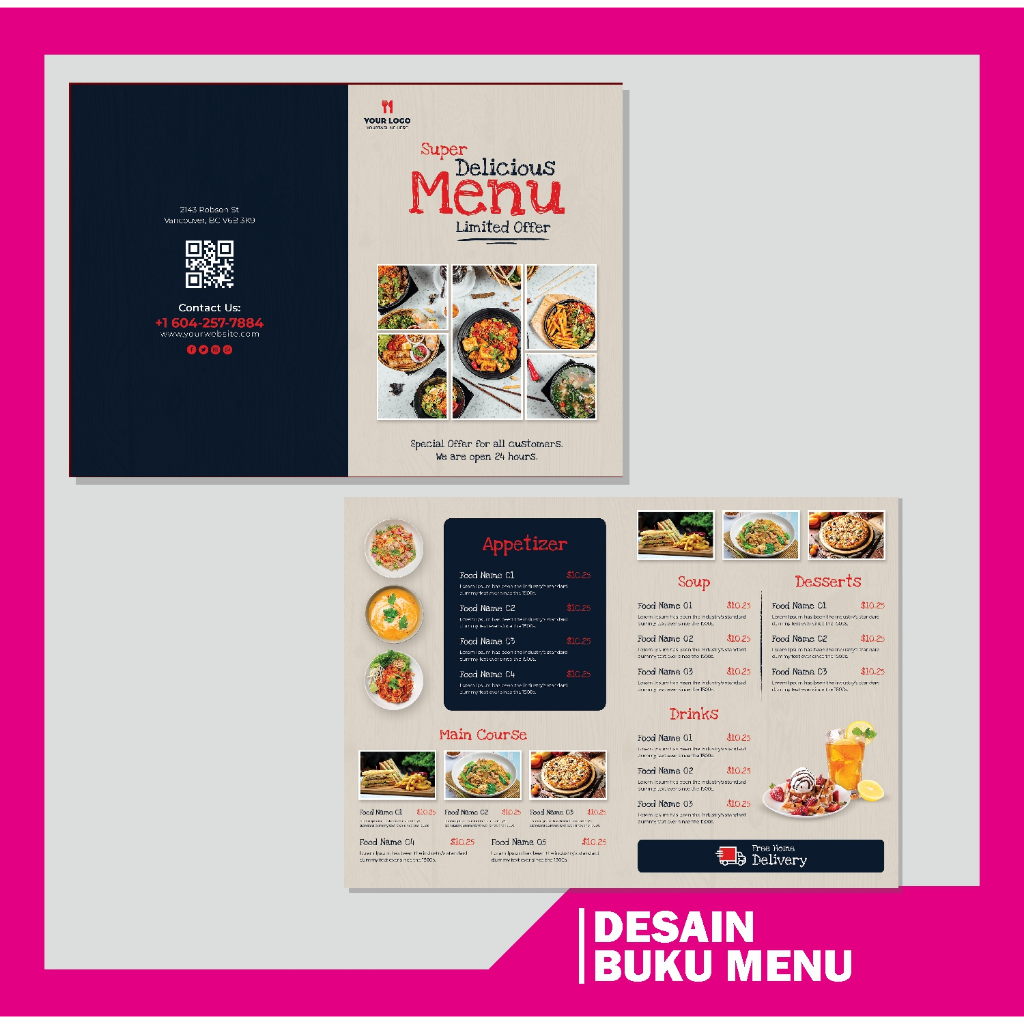 Desain Daftar Menu, Desain Buku Menu Makanan Minuman Custom