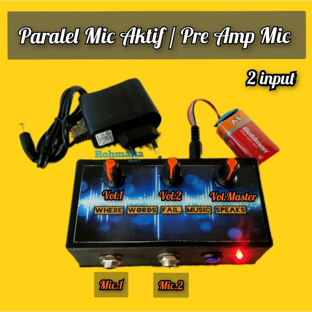 Paralel Mic Aktif / Pre Amp Mic 2 input / Penambah input Microphone / penguat suara mic amplifier so