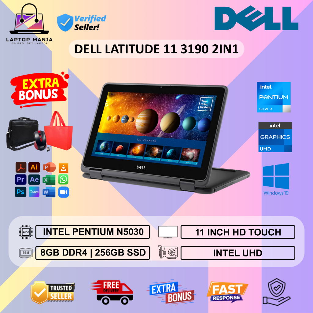 Laptop Second Dell Latitude 11 3190 2IN1 Pentium Silver N5030 8GB 256GB 11.6 TOUCH Win10Pro